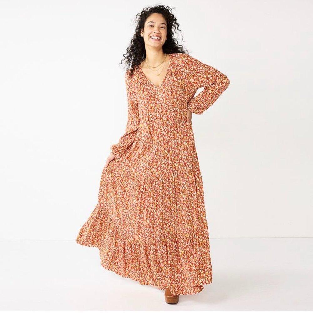Sonoma Goods Floral Print Tiered Prairie Cottage Core Maxi Dress Size S